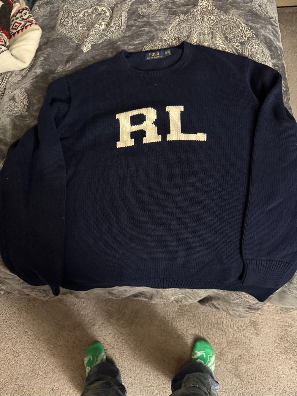 Polo by Ralph Lauren Navy Crewneck Sweater with Cream RL Logo